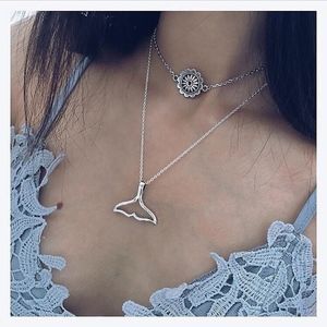 2 Layer Mermaid Whale Tail Necklace Silver